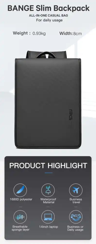 Σακίδιο πλάτης 11L Laptop 14” Bange 7252 μαύρο