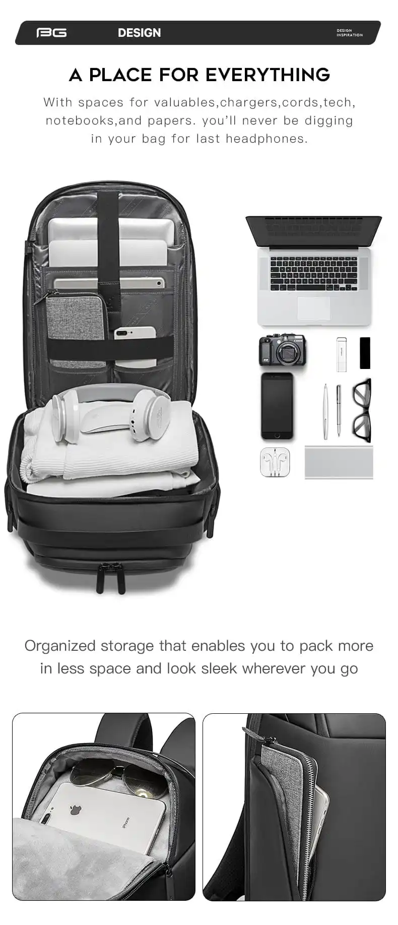 Σακίδιο πλάτης 24L Laptop 15,6” Bange 7277 μαύρο