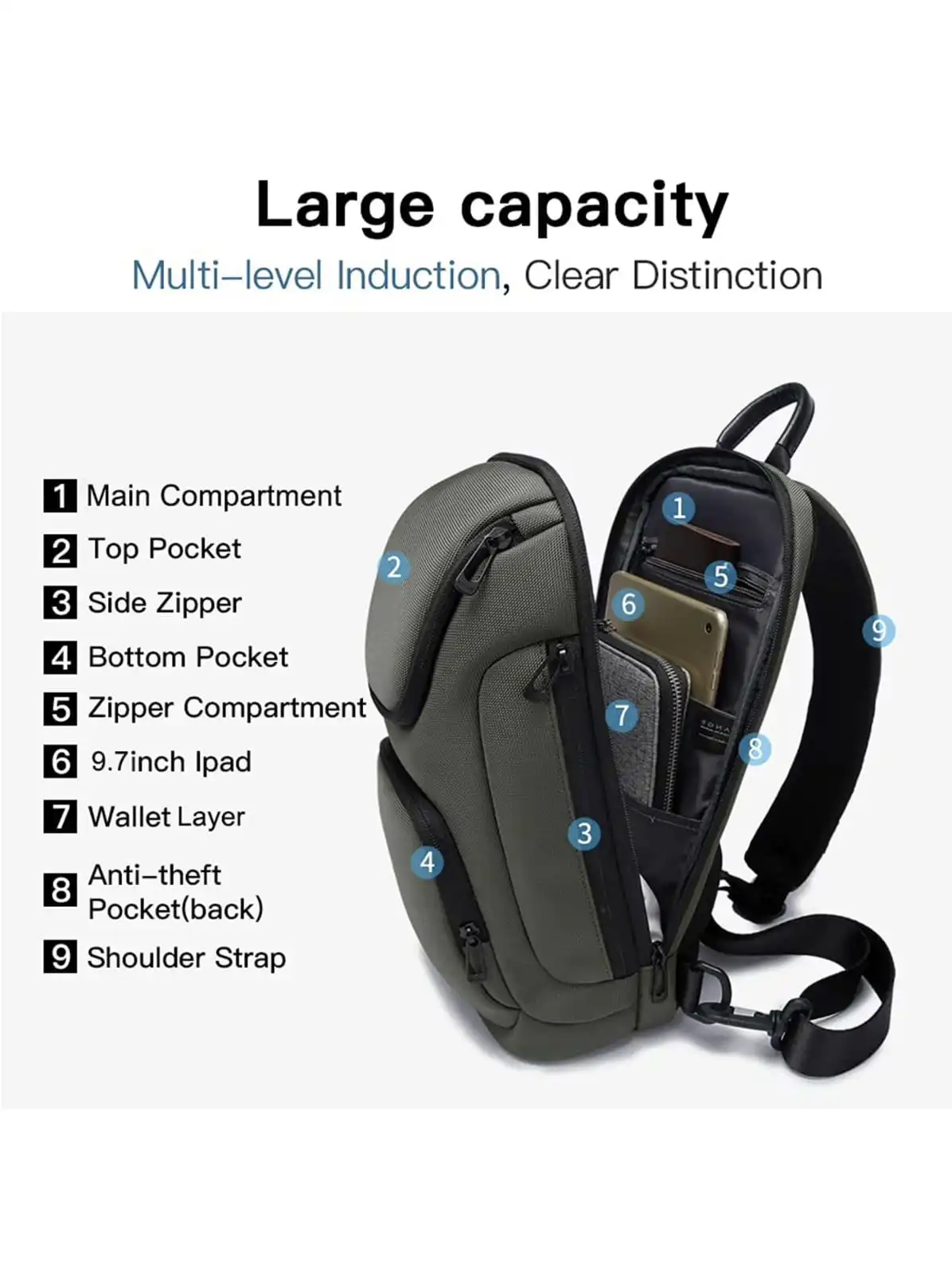 Τσαντάκι ώμου χιαστί crossbody Bange 7565 χακί