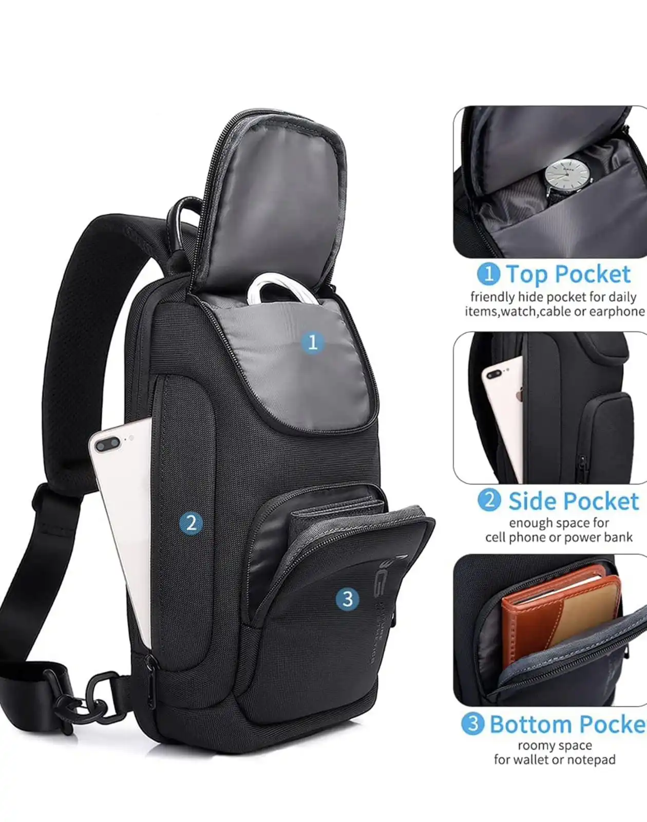 Τσαντάκι ώμου χιαστί crossbody Bange 7565 μαύρο