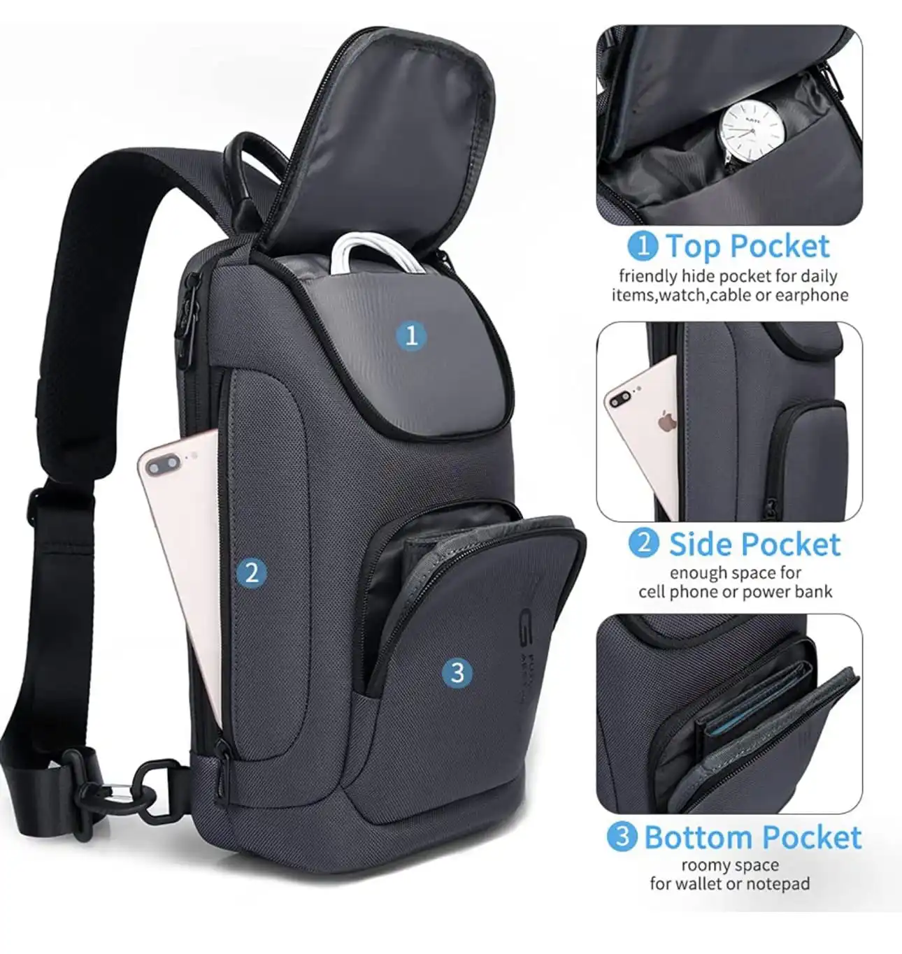 Τσαντάκι ώμου χιαστί crossbody Bange 7565 γκρί