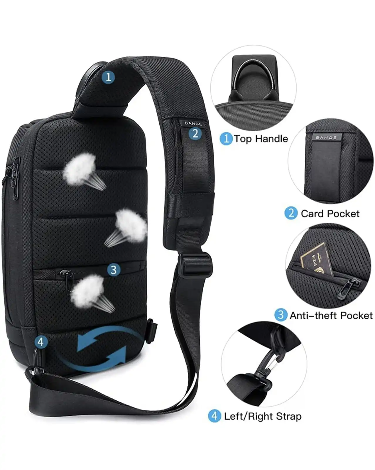 Τσαντάκι ώμου χιαστί crossbody Bange 7565 μαύρο