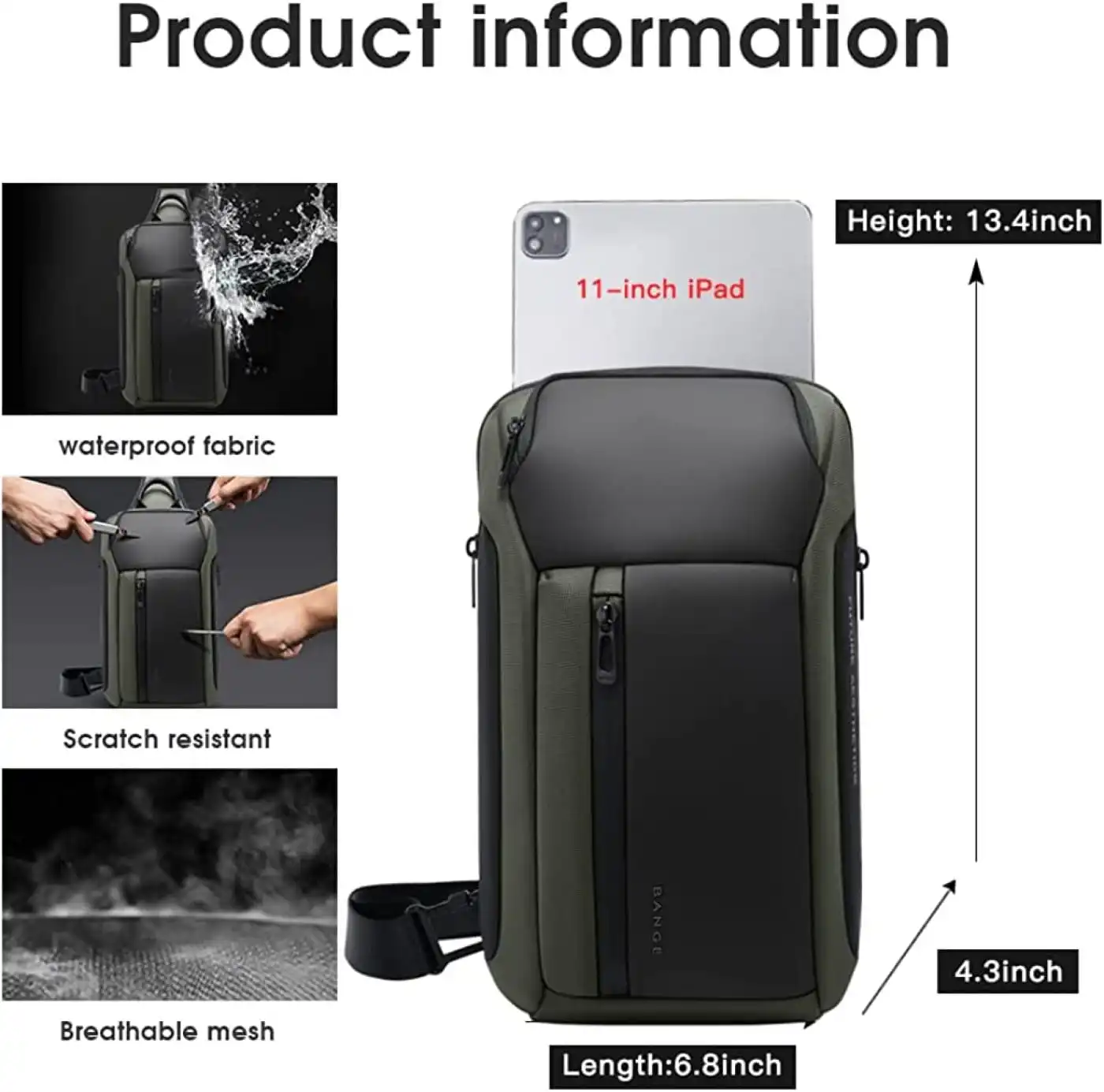 Τσαντάκι ώμου χιαστί crossbody Bange 7566 χακί