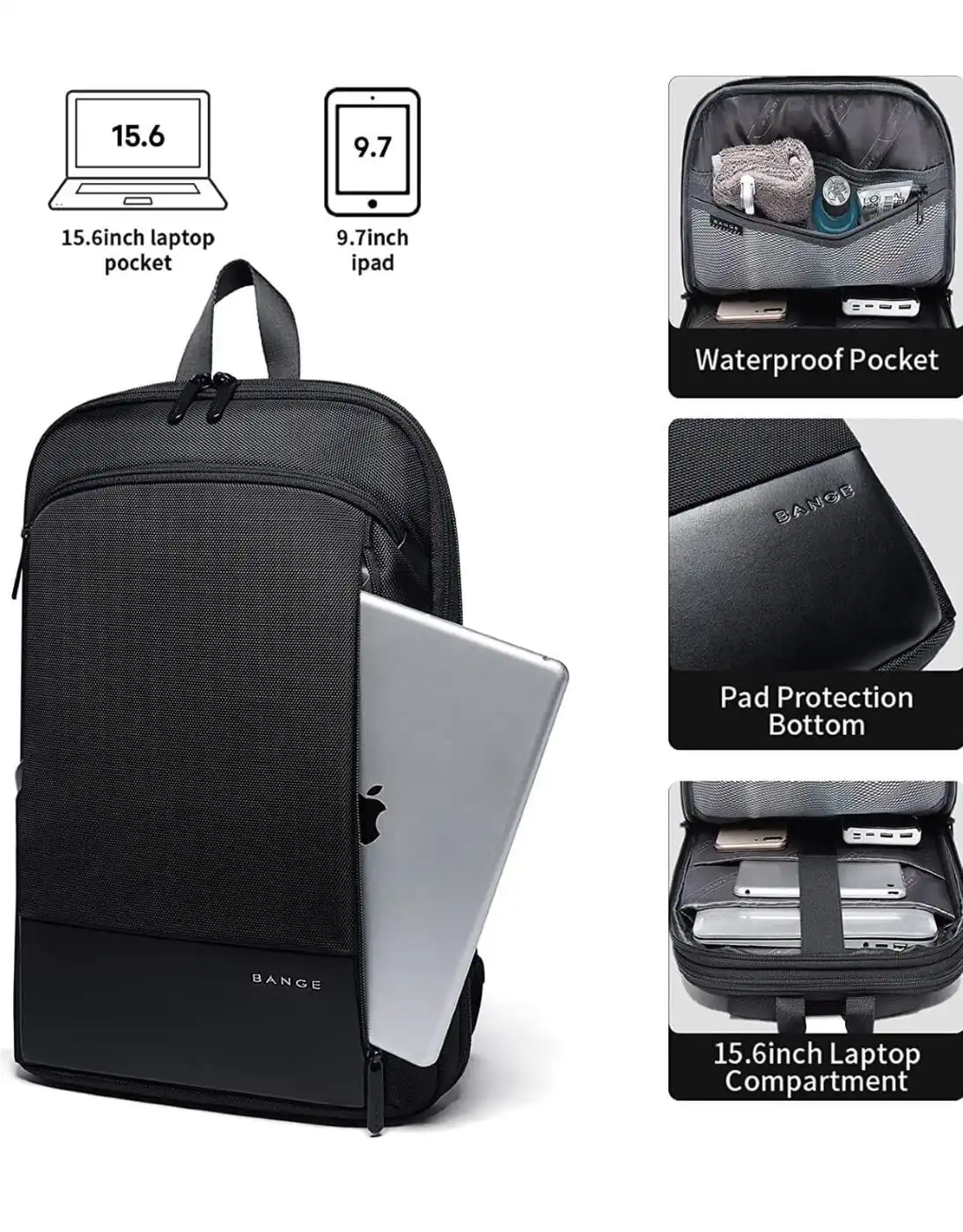 Σακίδιο πλάτης 20L Laptop 15,6” Bange 77115 μαύρο