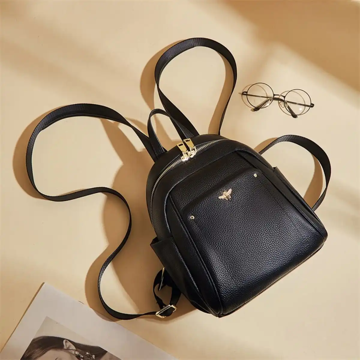 Δερμάτινo Γυναικείo Σακίδιο Πλάτης Laorentou 900412L μαύρο