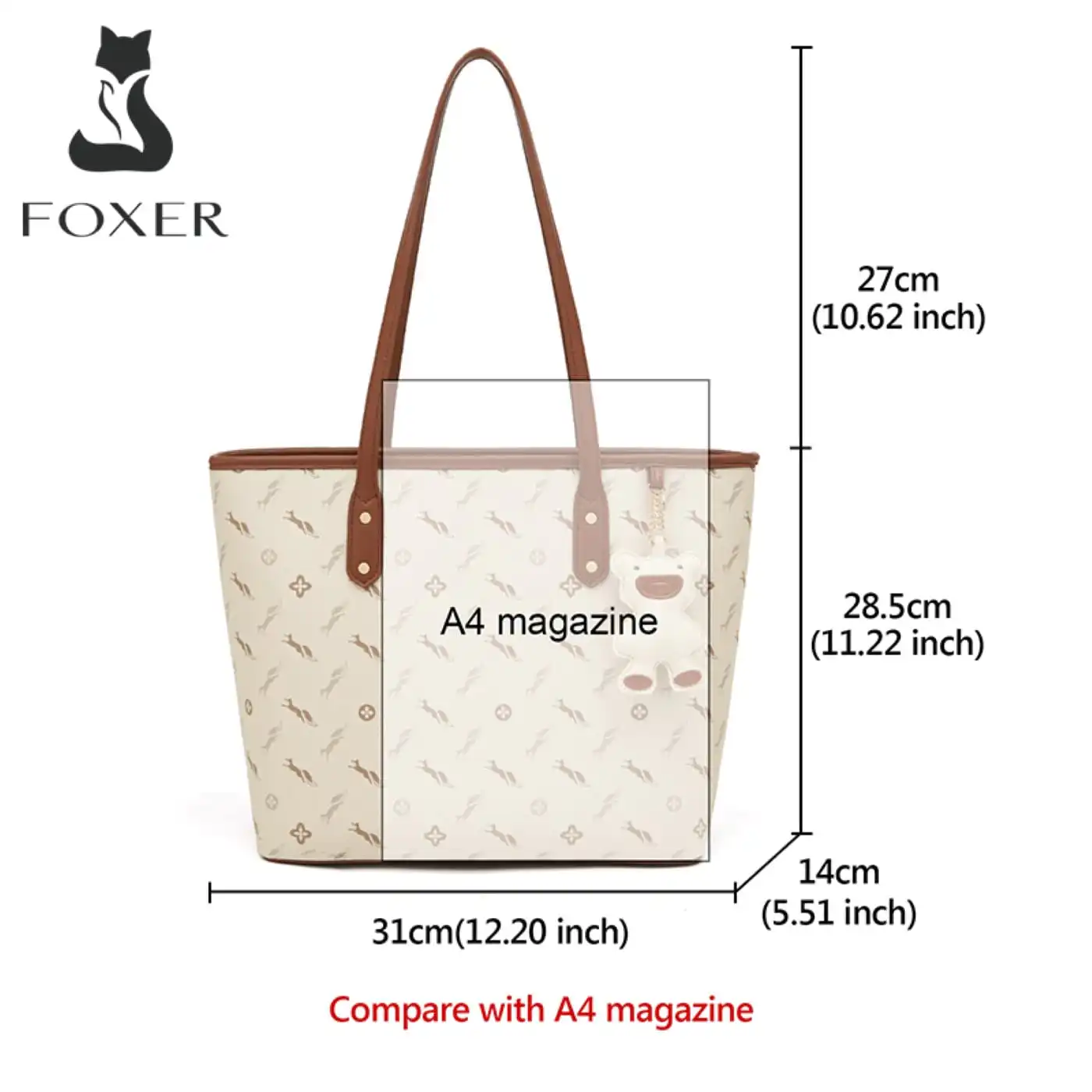 Δερμάτινη Γυναικεία Τσάντα PVC Shopper 'Ωμου Foxer 900535F μπέζ/καφέ