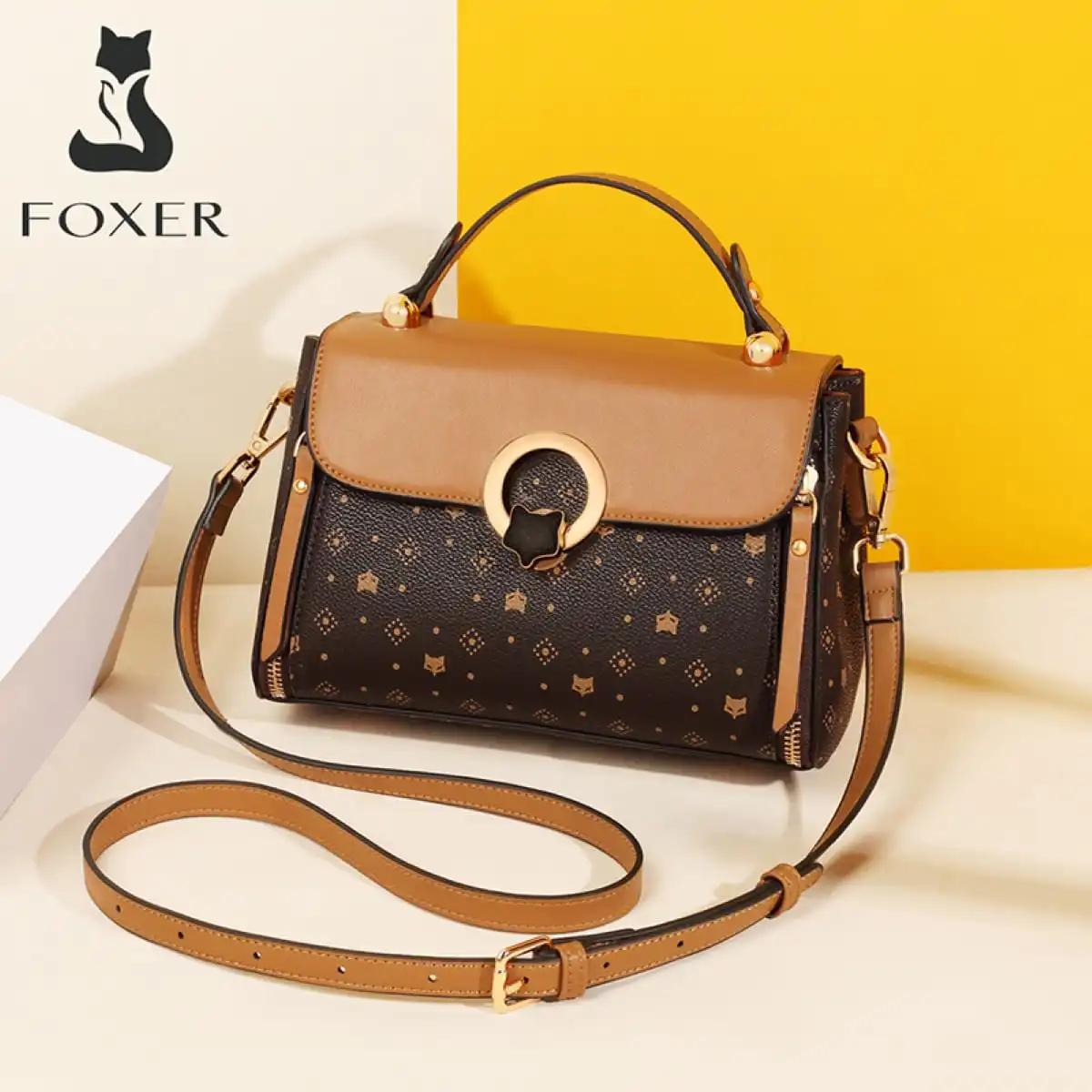 Δερμάτινη Γυναικεία Τσάντα PVC Χειρός/Ώμου Foxer 9111018F καφέ Δερμάτινη Γυναικεία Τσάντα PVC Χειρός/Ώμου Foxer 9111018F καφέ