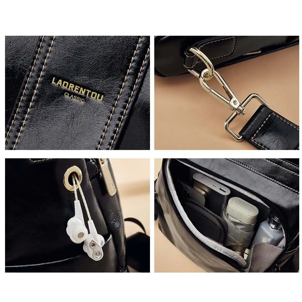 Split leather Γυναικείo Σακίδιο Πλάτης Χιαστί Laorentou 9113046L μαύρο