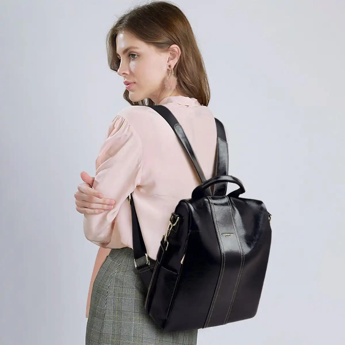 Split leather Γυναικείo Σακίδιο Πλάτης Χιαστί Laorentou 9113046L μαύρο