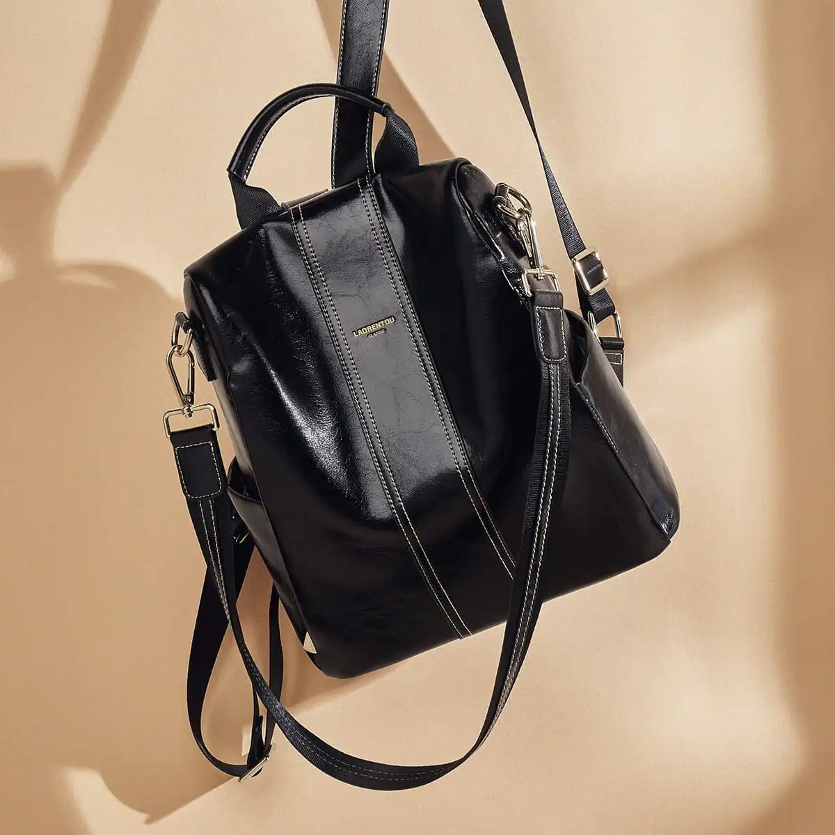 Split leather Γυναικείo Σακίδιο Πλάτης Χιαστί Laorentou 9113046L μαύρο