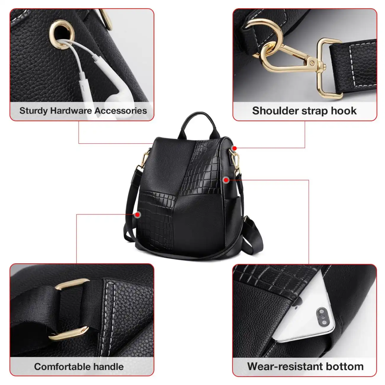 Δερμάτινo Γυναικείo Σακίδιο Πλάτης Foxer 9113V091F μαύρο