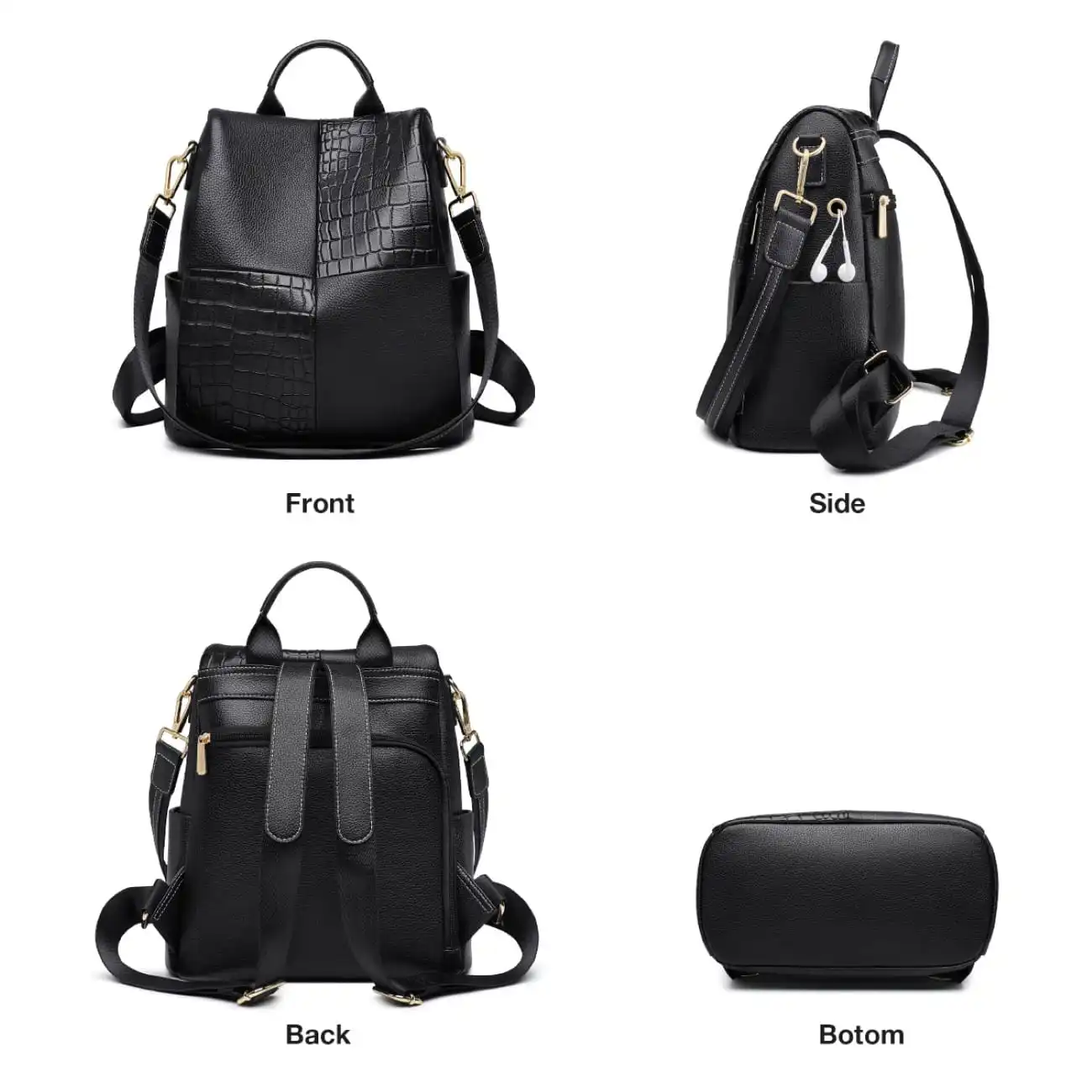 Δερμάτινo Γυναικείo Σακίδιο Πλάτης Foxer 9113V091F μαύρο