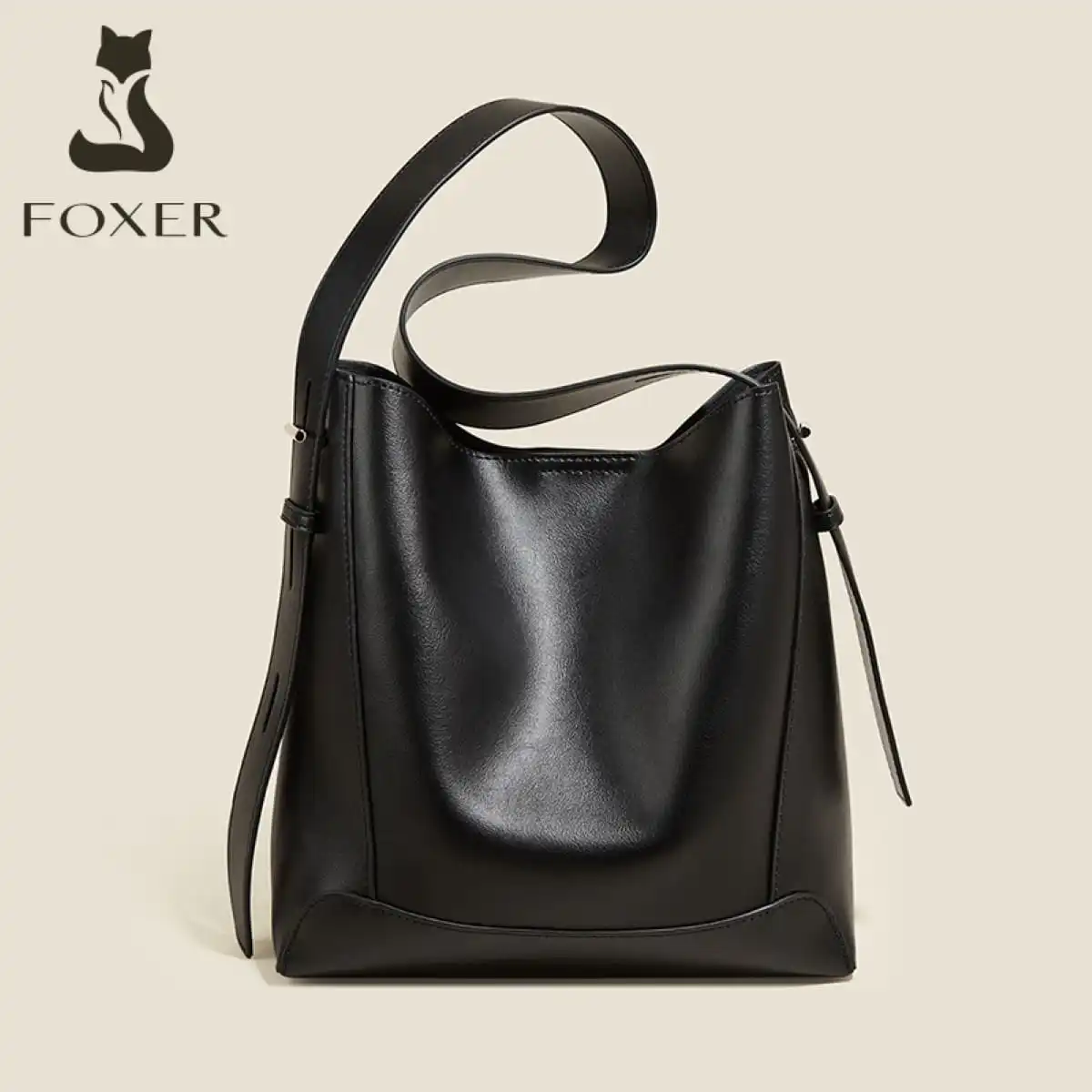 Δερμάτινη Γυναικεία Τσάντα Shopper ‘Ωμου Foxer 9136015F μαύρο