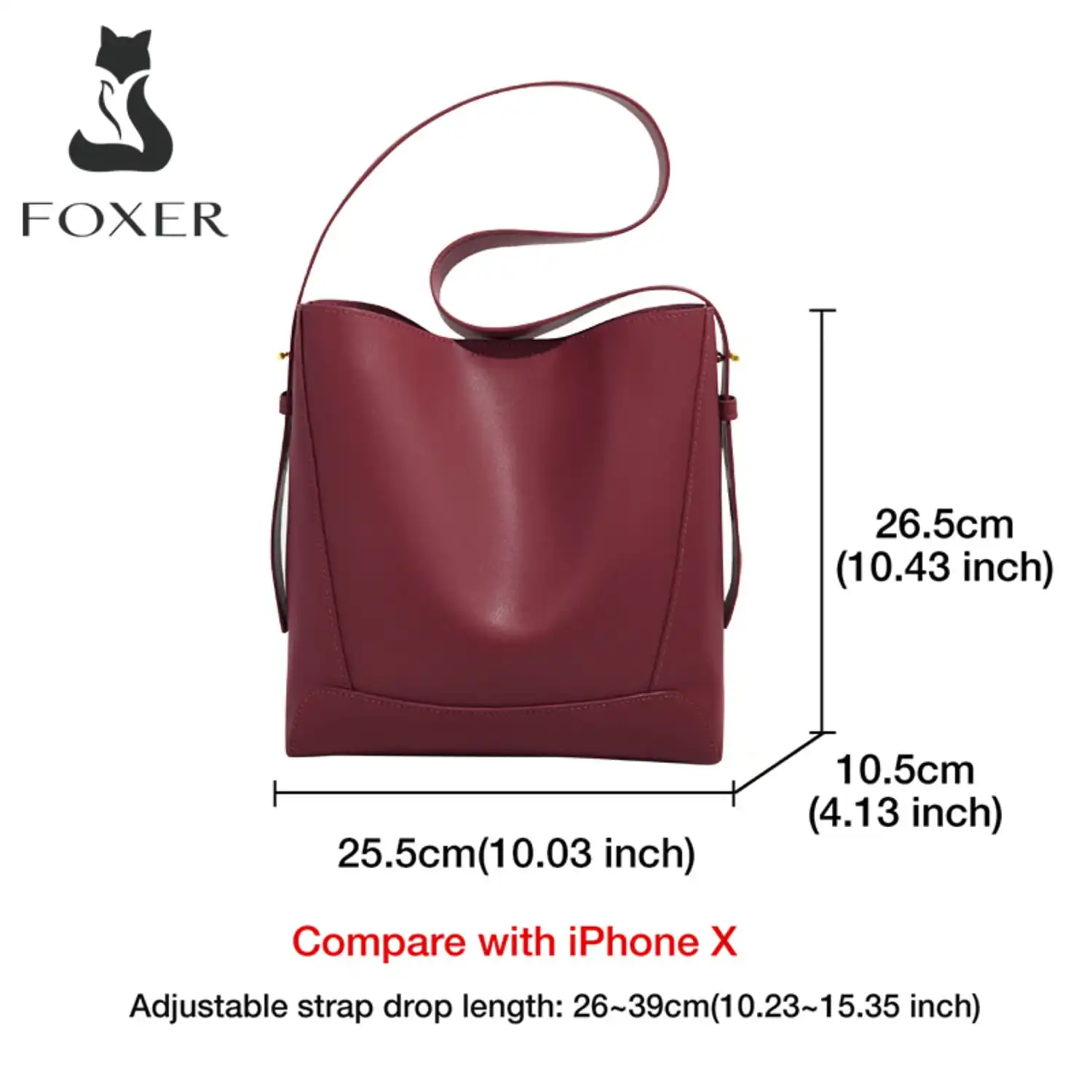 Δερμάτινη Γυναικεία Τσάντα Shopper ‘Ωμου Foxer 9136015F μπορντό