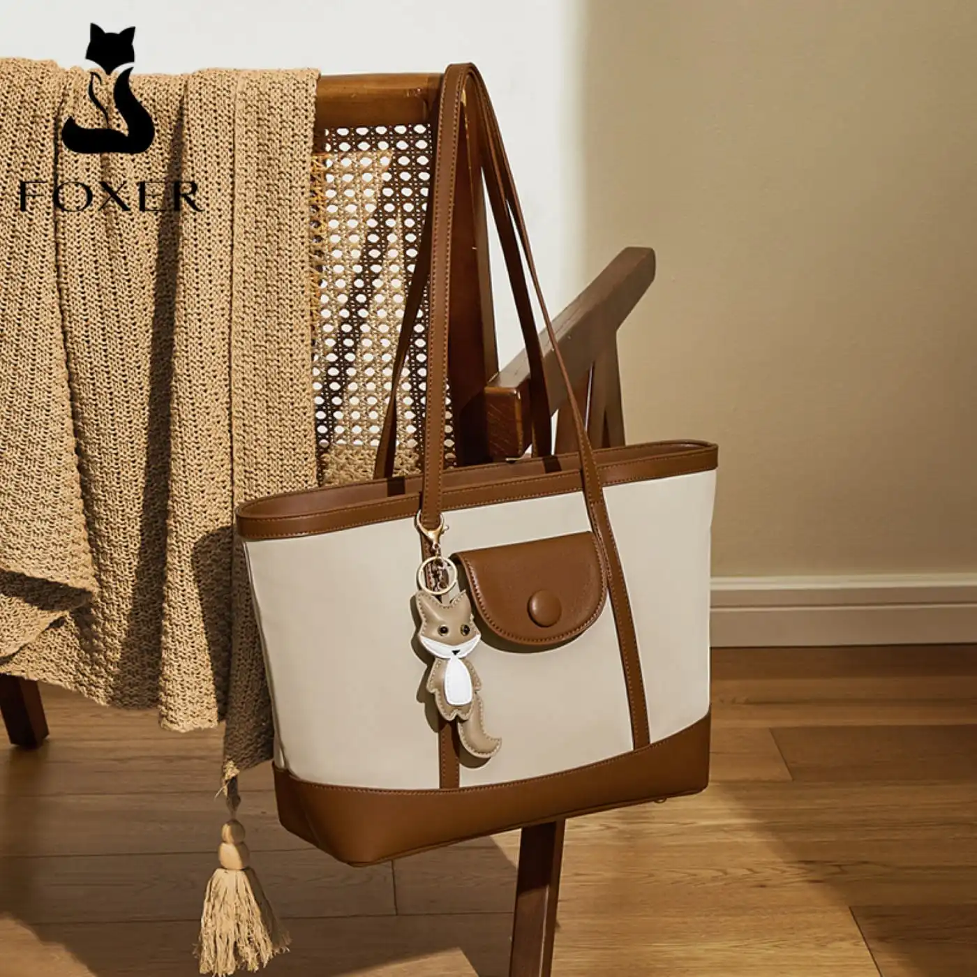Γυναικεία Τσάντα Shopper 'Ωμου Foxer 9151041F μπέζ/καφέ
