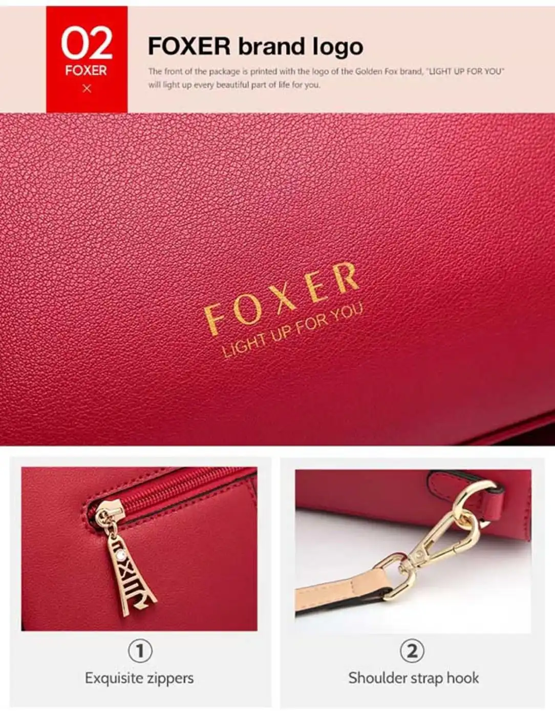 Δερμάτινη Γυναικεία Τσάντα Χειρός/Ώμου Foxer 928019F κόκκινο