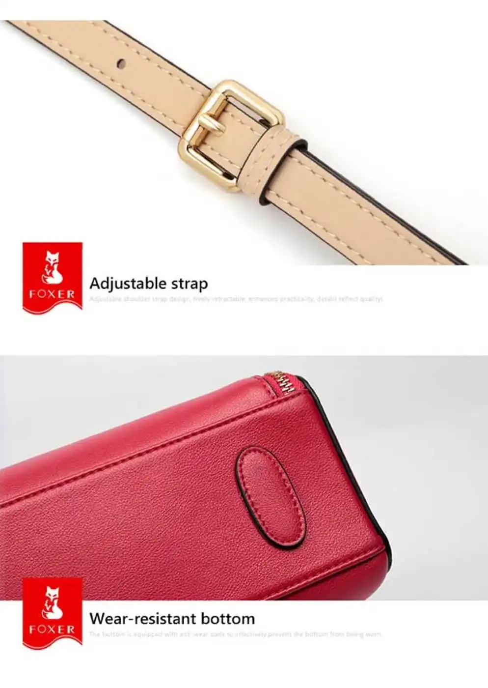 Δερμάτινη Γυναικεία Τσάντα Χειρός/Ώμου Foxer 928019F κόκκινο