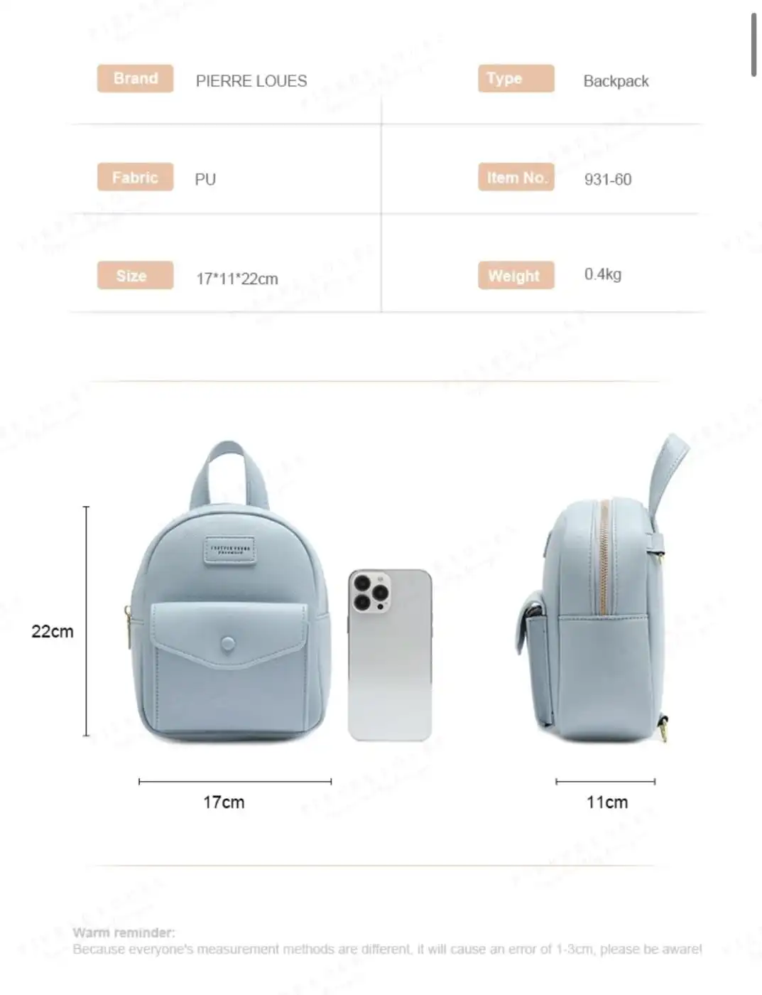 Σακίδιο Πλάτης Pierre Loues 931-60 ρόζ Σακίδιο Πλάτης Pierre Loues 931-60 ρόζ