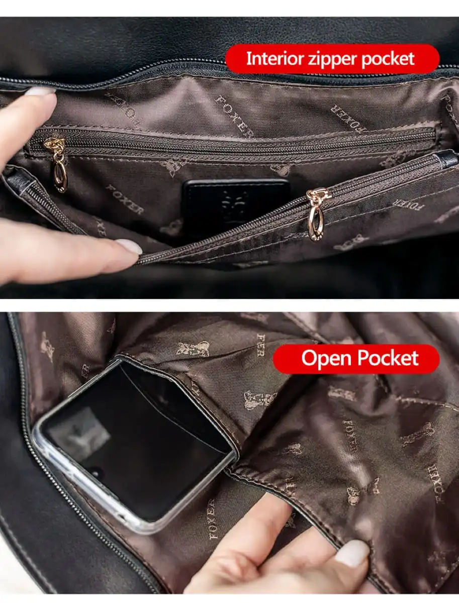 Δερμάτινη Γυναικεία Τσάντα Shopper 'Ωμου Foxer 938032F μαύρο