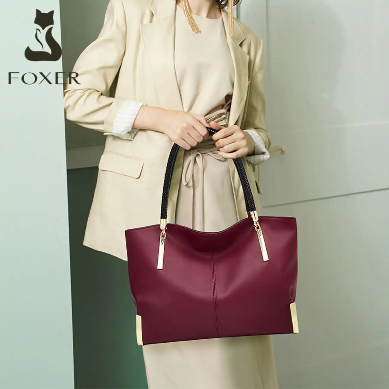 Δερμάτινη Γυναικεία Τσάντα Shopper 'Ωμου Foxer 938032F μαύρο