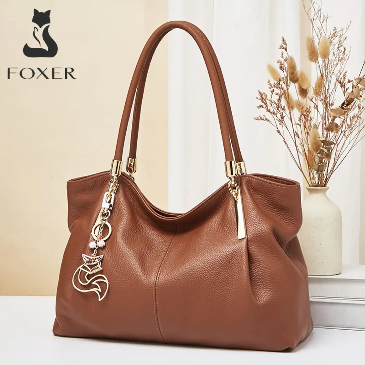 Δερμάτινη Γυναικεία Τσάντα Shopper ‘Ωμου Foxer 958136F καφέ Δερμάτινη Γυναικεία Τσάντα Shopper ‘Ωμου Foxer 958136F καφέ