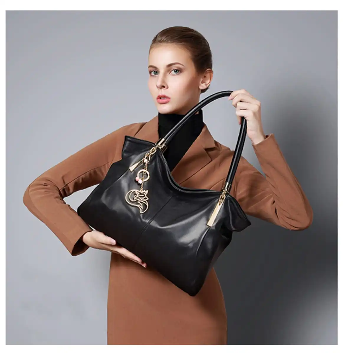 Δερμάτινη Γυναικεία Τσάντα Shopper ‘Ωμου Foxer 958136F μαύρο