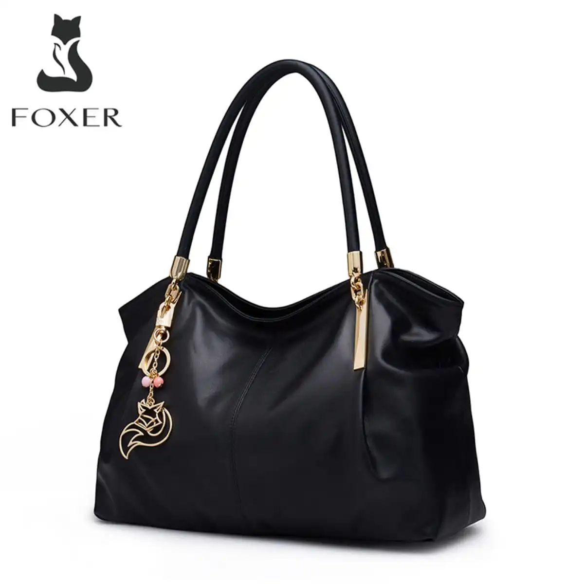 Δερμάτινη Γυναικεία Τσάντα Shopper ‘Ωμου Foxer 958136F μαύρο