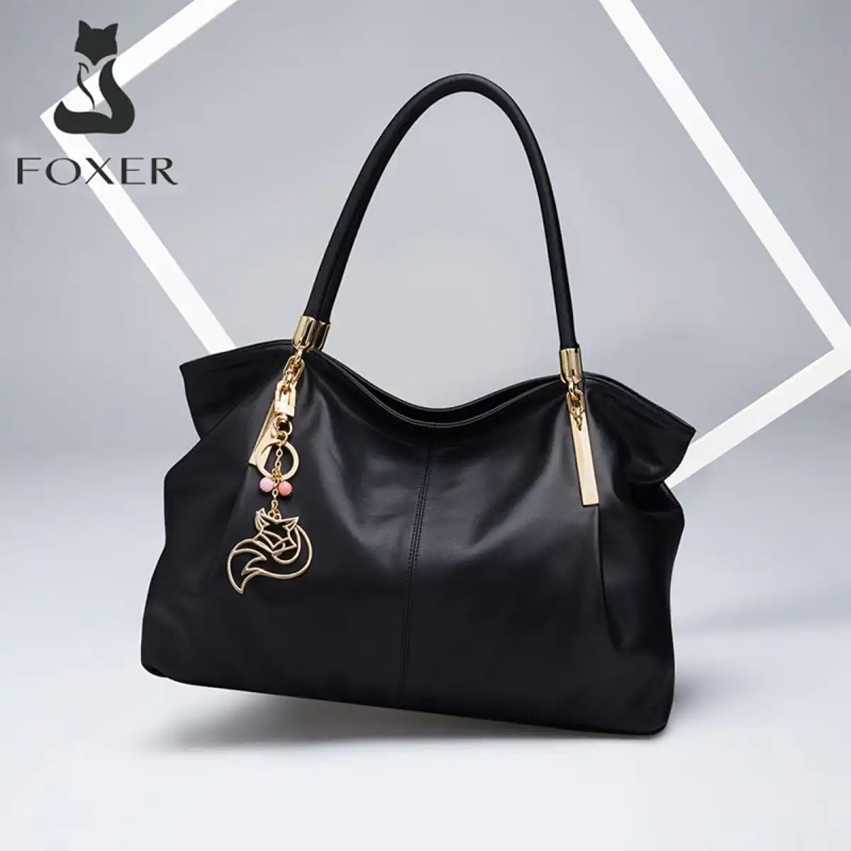 Δερμάτινη Γυναικεία Τσάντα Shopper ‘Ωμου Foxer 958136F μαύρο