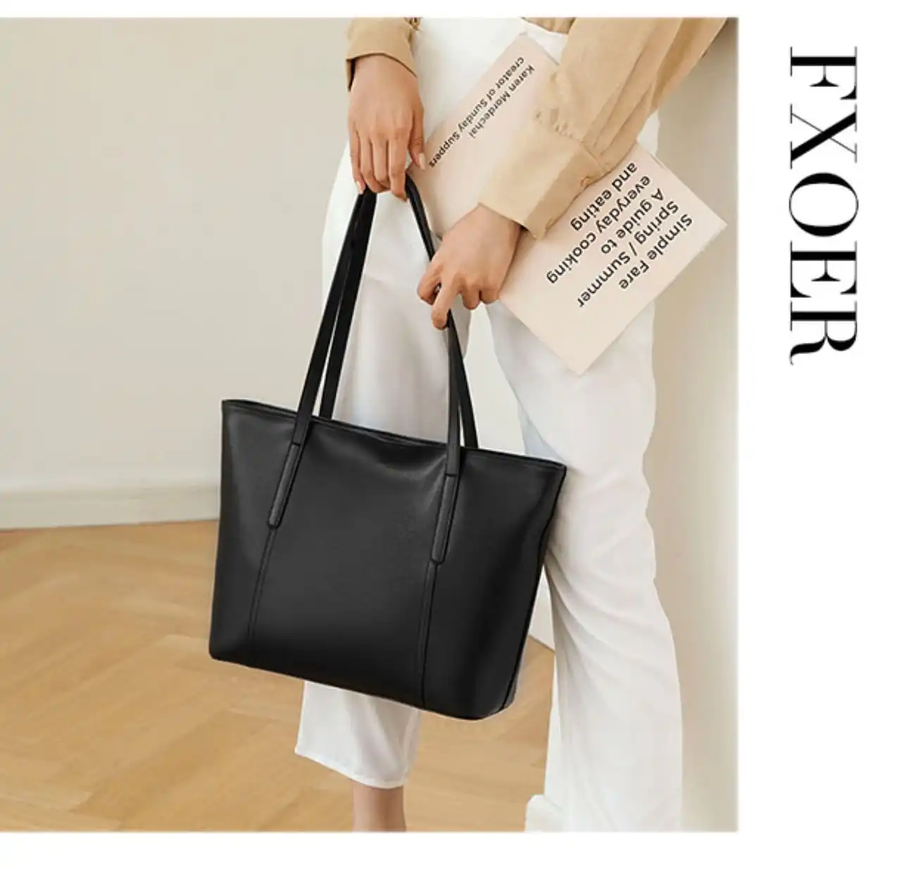 Δερμάτινη Γυναικεία Τσάντα Shopper 'Ωμου Foxer 958V422F μαύρο