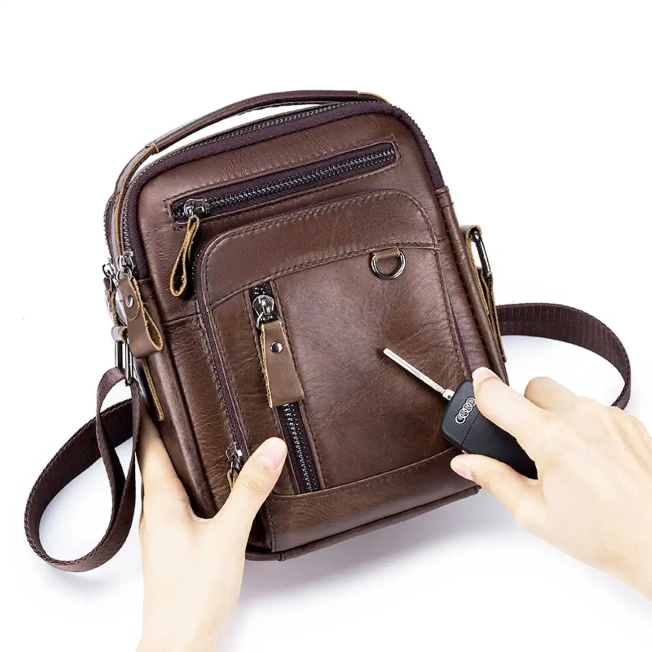 Ανδρικό Δερμάτινο Τσαντάκι Bull Captain DJB 91325 σκούρο καφέ