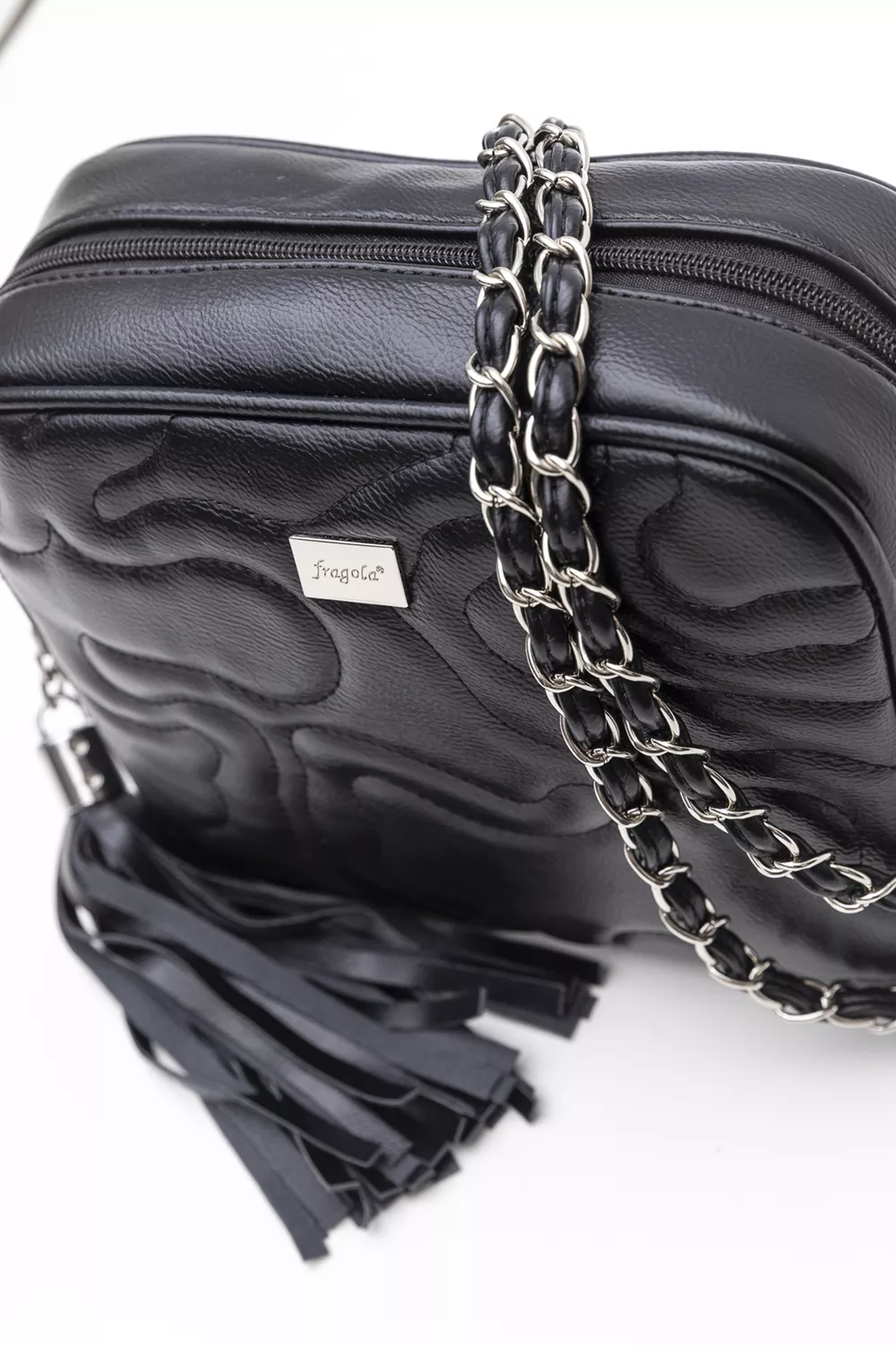 Τετράγωνη τσάντα με αλυσίδα και κυματοειδή γαζιά FH690