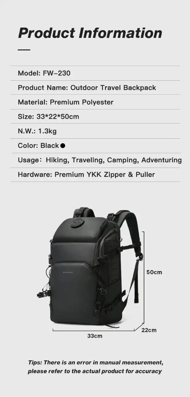 Σακίδιο πλάτης Ορειβατικό 36L Laptop 15,6” Bange FW230 μαύρο