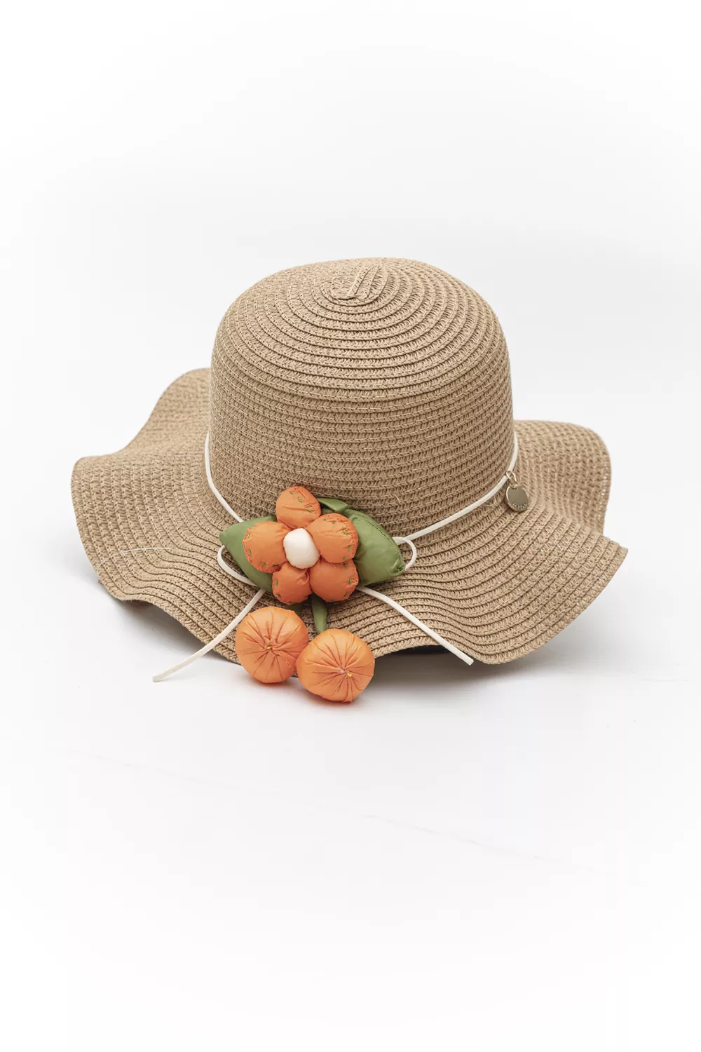 Ψάθινο καπέλο παιδικό με διακόσμηση λουλούδι (6άδα)