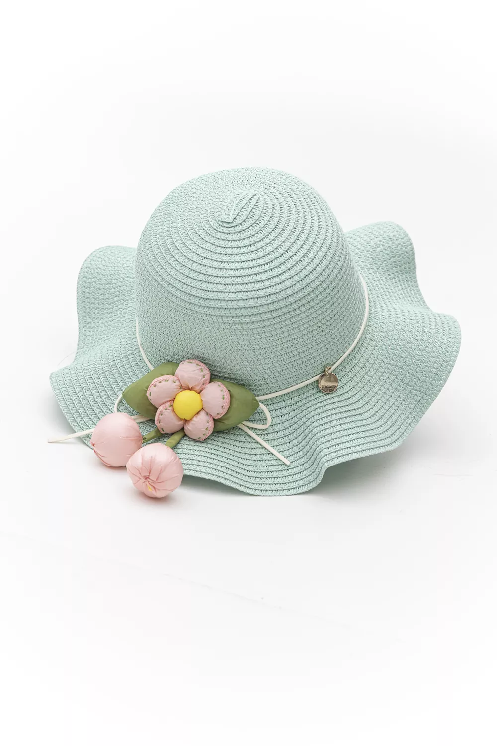 Ψάθινο καπέλο παιδικό με διακόσμηση λουλούδι (6άδα)