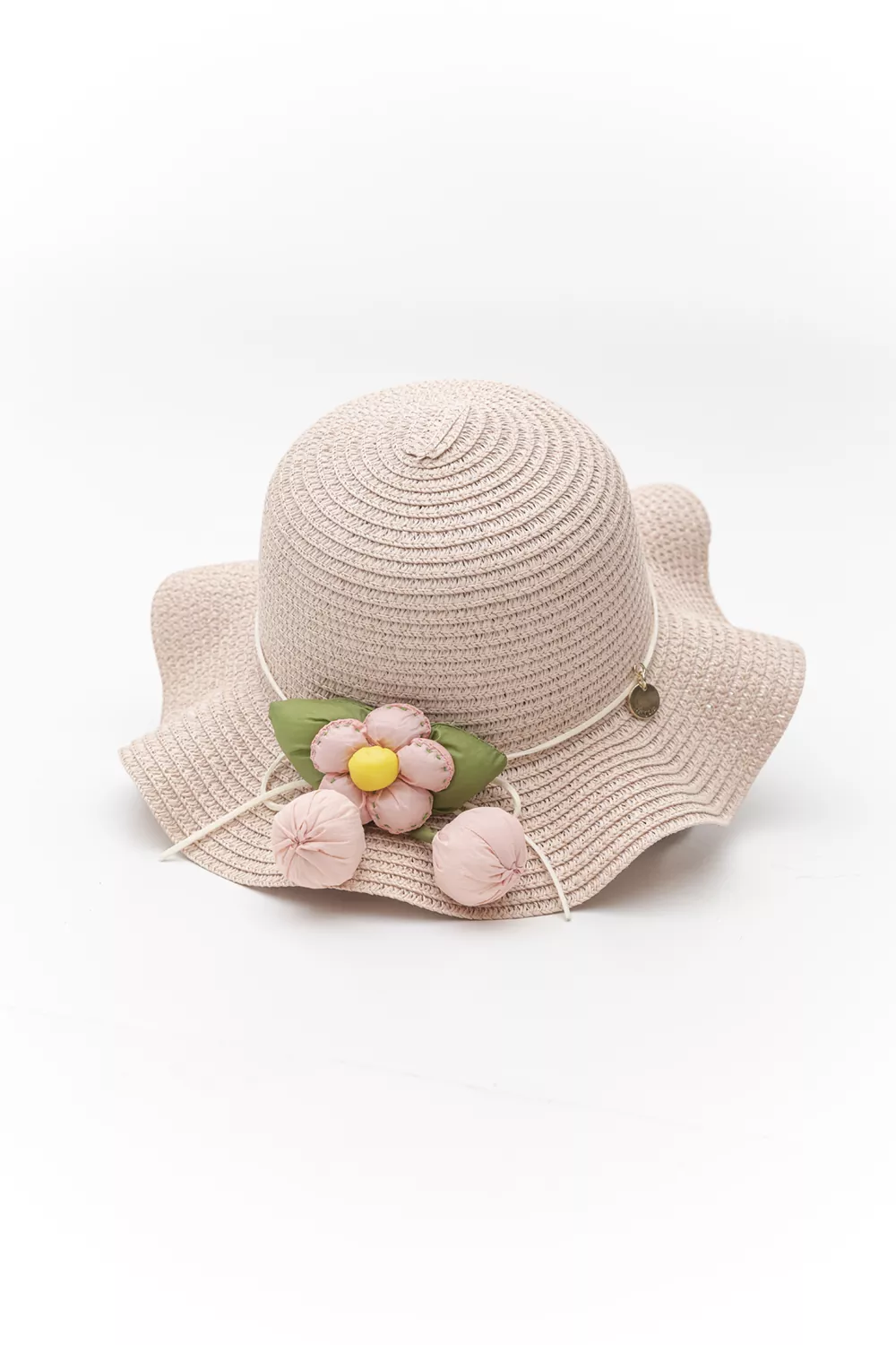 Ψάθινο καπέλο παιδικό με διακόσμηση λουλούδι (6άδα)