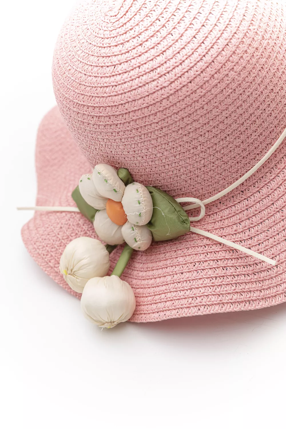 Ψάθινο καπέλο παιδικό με διακόσμηση λουλούδι (6άδα)