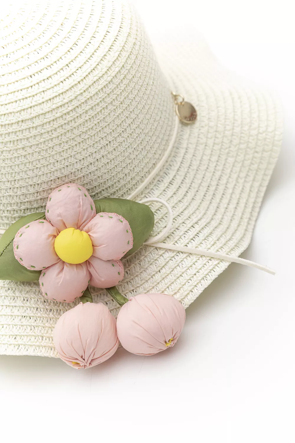 Ψάθινο καπέλο παιδικό με διακόσμηση λουλούδι (6άδα)