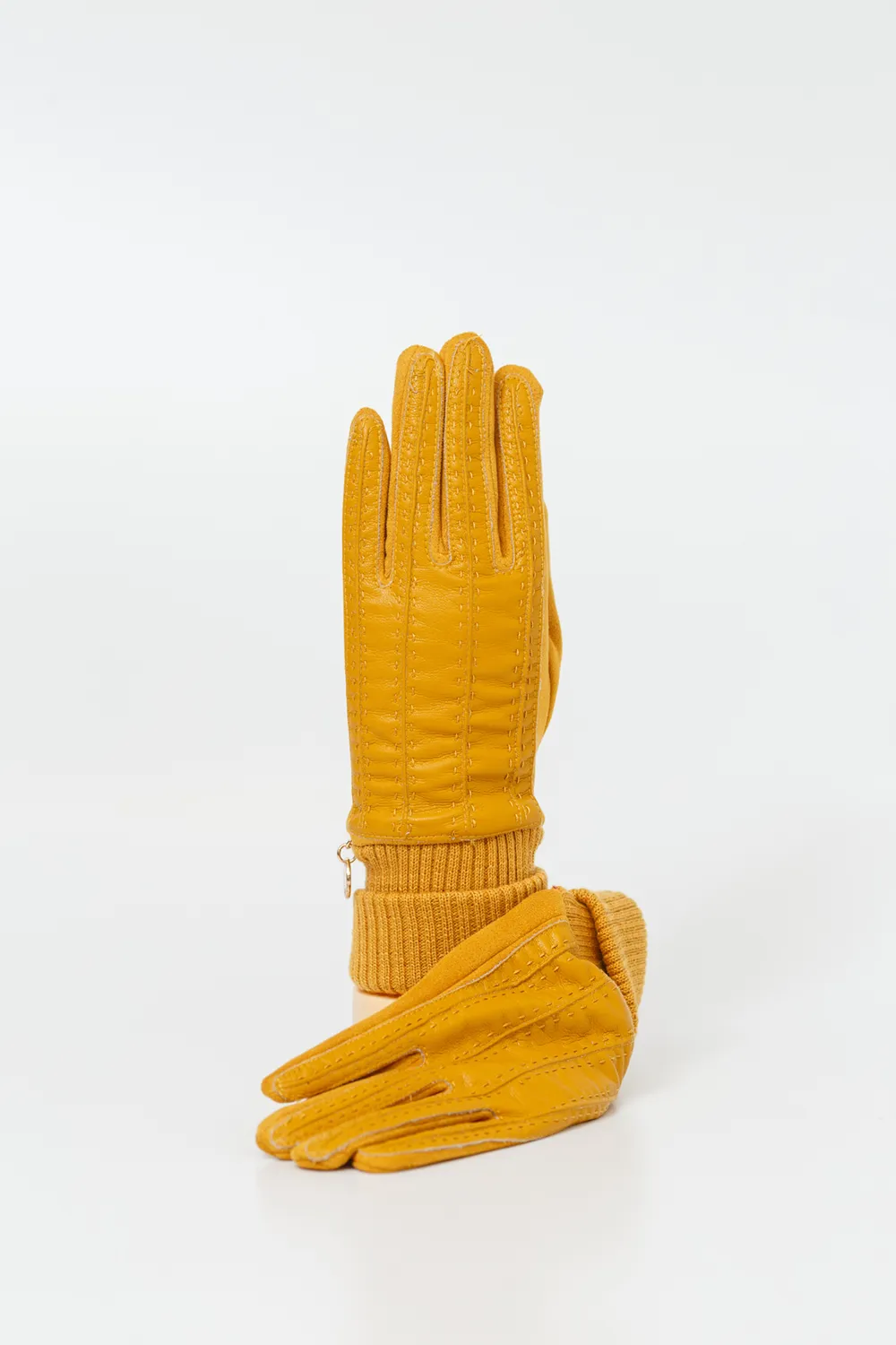 Γάντι γυναικείο δερμάτινο με πλεκτό ρεβέρ