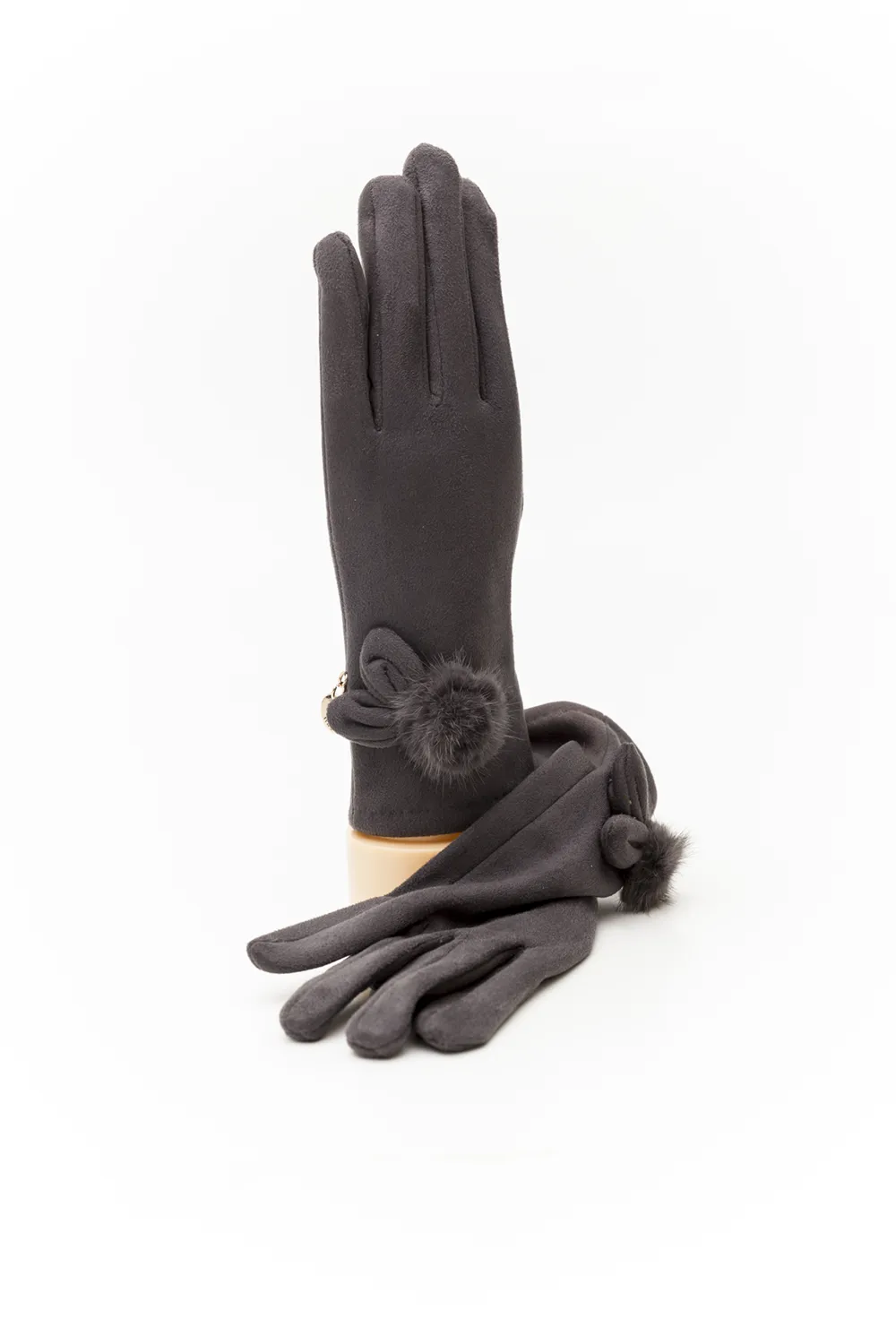 Γάντι γυναικείο με pom pom βιζόν