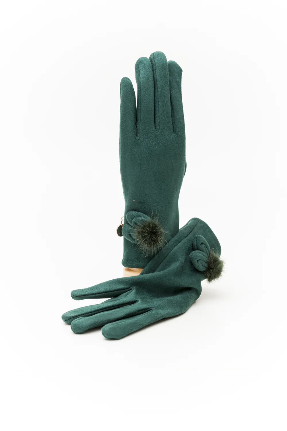 Γάντι γυναικείο με pom pom βιζόν