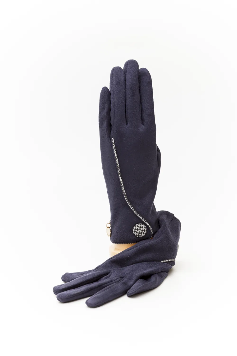 Γάντι γυναικείο με φιγούρα και κουμπί επενδυμένο με  pieux de coq