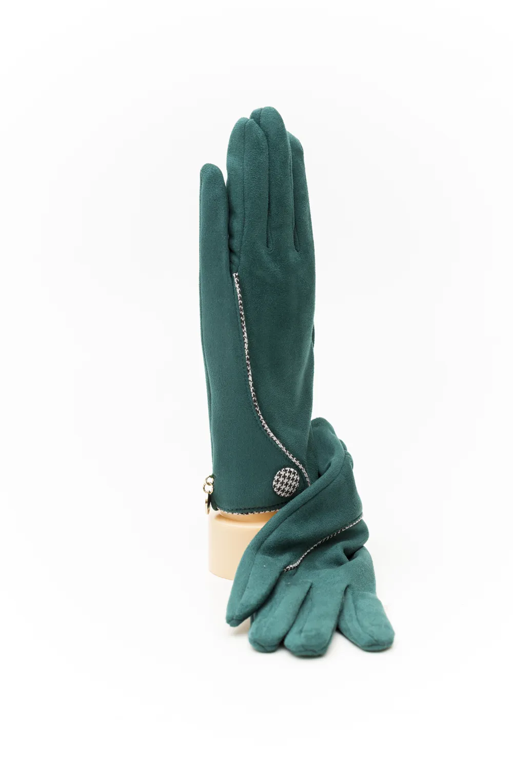 Γάντι γυναικείο με φιγούρα και κουμπί επενδυμένο με  pieux de coq