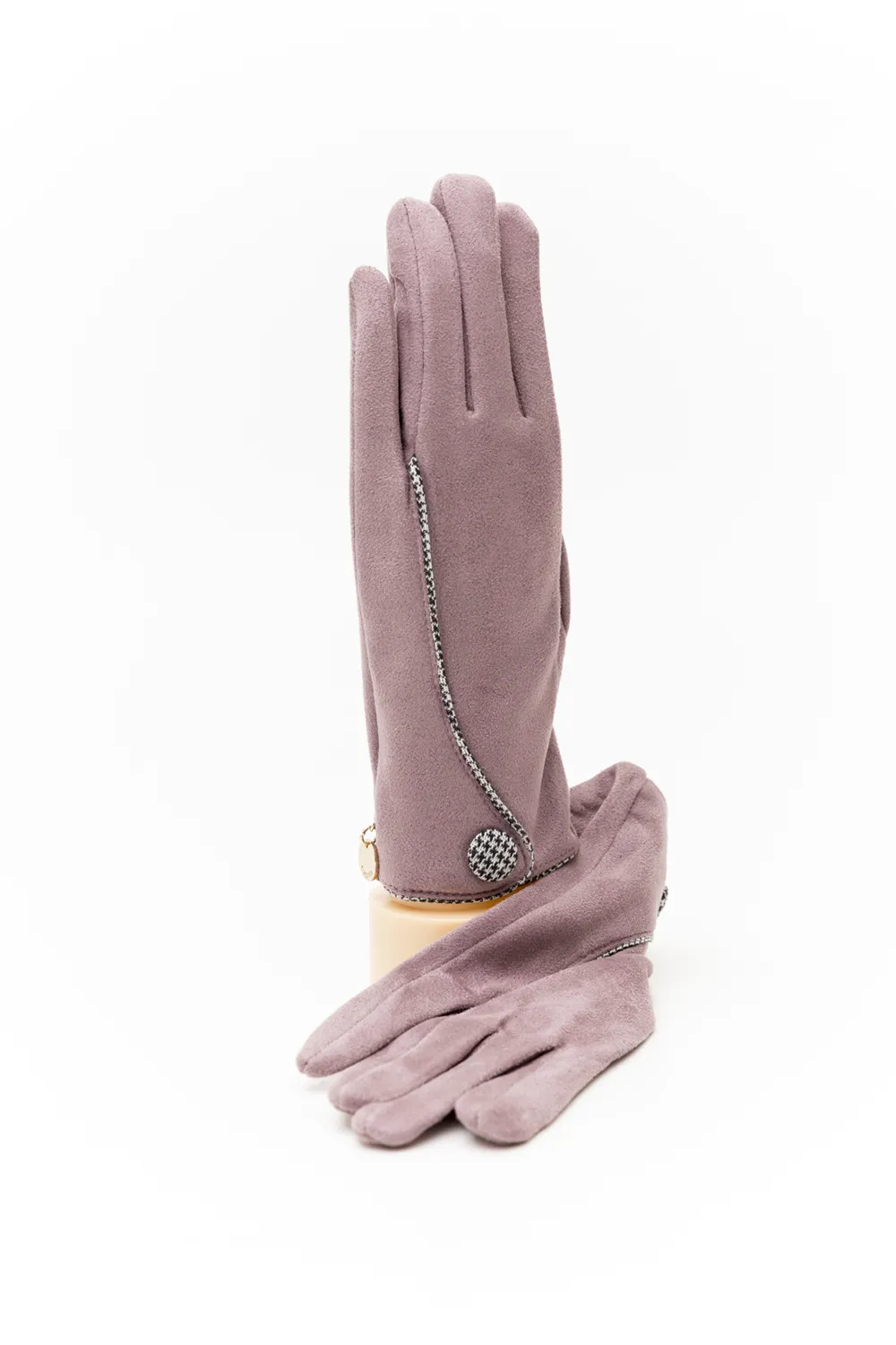 Γάντι γυναικείο με φιγούρα και κουμπί επενδυμένο με  pieux de coq
