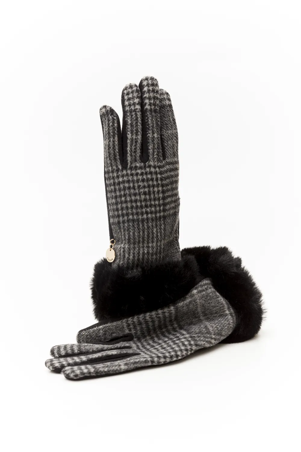 Καρό γυναικείο γάντι με συνθετική γούνα Καρό γυναικείο γάντι με συνθετική γούνα