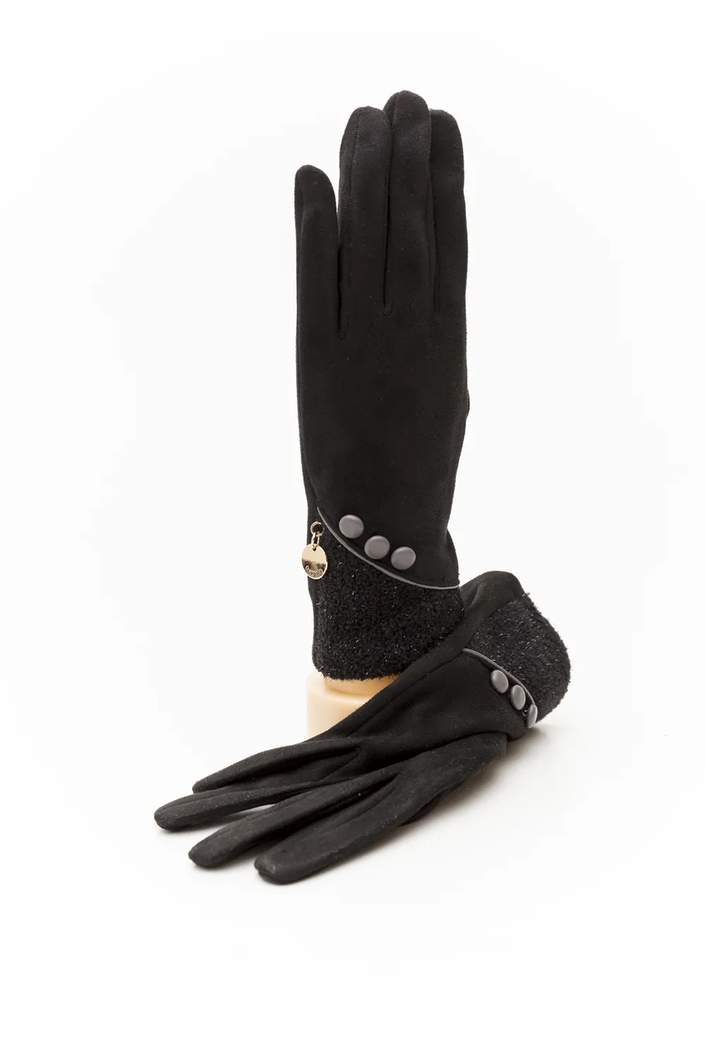 Γάντι γυναικείο με μπουκλέ πατιλέτα και επενδυμένα κουμπιά Γάντι γυναικείο με μπουκλέ πατιλέτα και επενδυμένα κουμπιά