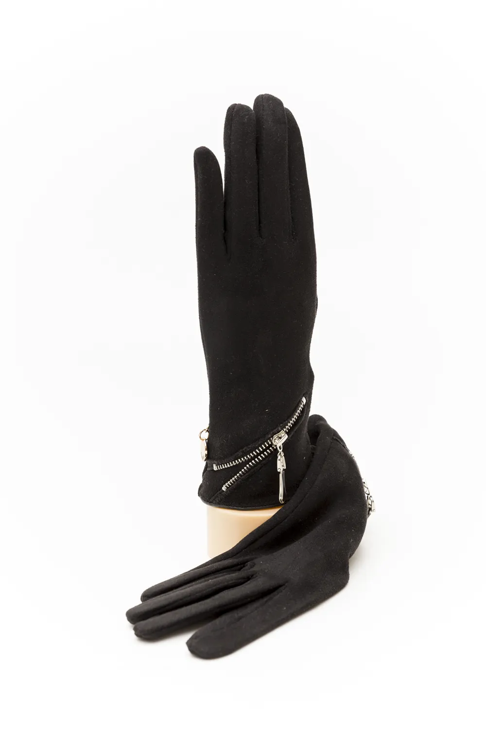 Γάντι γυναικείο με πλάγιο μεταλλικό φερμουάρ Γάντι γυναικείο με πλάγιο μεταλλικό φερμουάρ