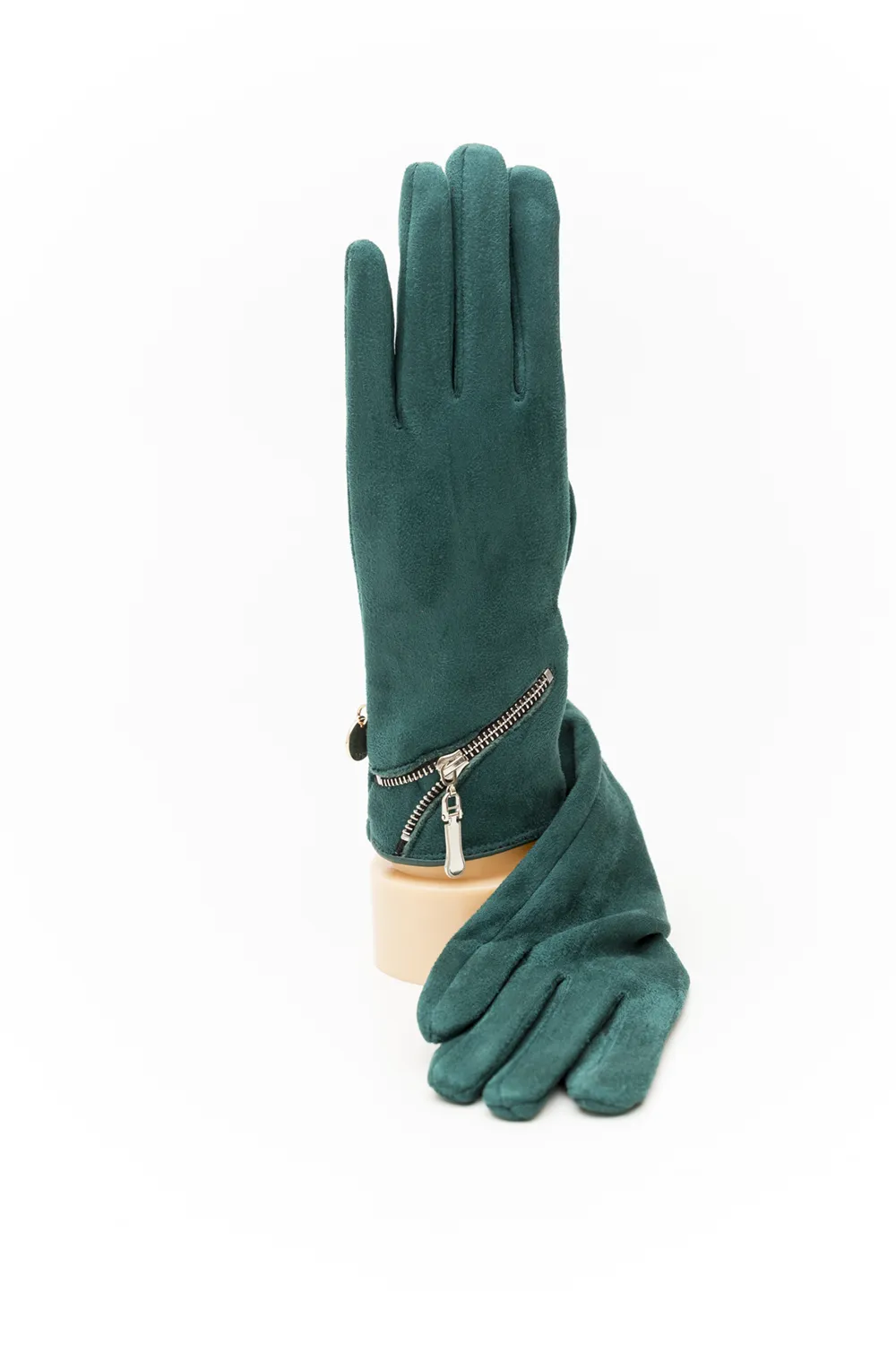 Γάντι γυναικείο με πλάγιο μεταλλικό φερμουάρ Γάντι γυναικείο με πλάγιο μεταλλικό φερμουάρ