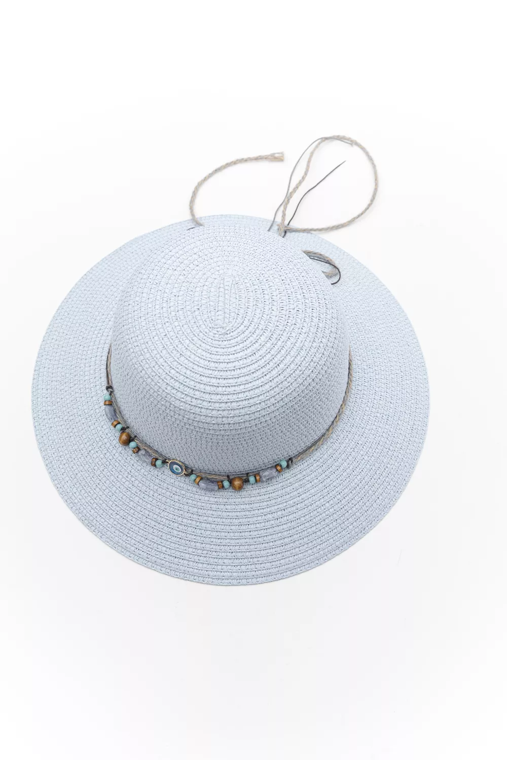 Γυναικείο ψάθινο καπέλο με διακοσμητικές χάντρες Γυναικείο ψάθινο καπέλο με διακοσμητικές χάντρες