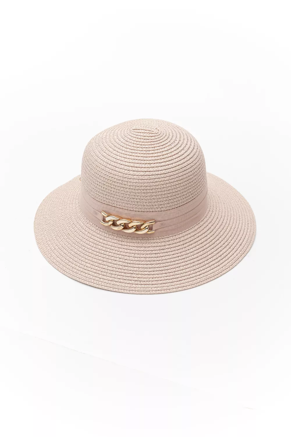 Γυναικείο ψάθινο καπέλο με διακοσμητική αλυσίδα Γυναικείο ψάθινο καπέλο με διακοσμητική αλυσίδα