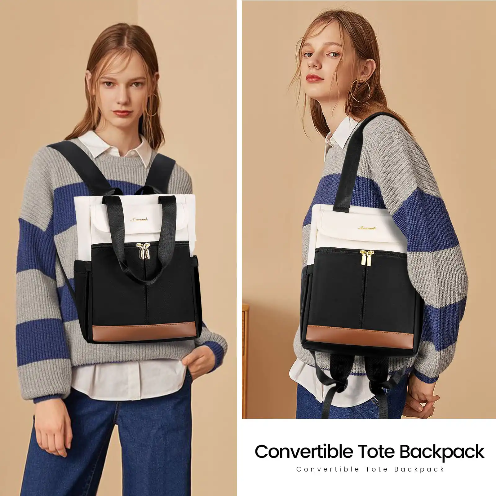 Γυναικείο Σετ Σακίδιο Φορητού Υπολογιστή τσάντα χειρός Lovevook 14'' MB2031 beige/black/brown